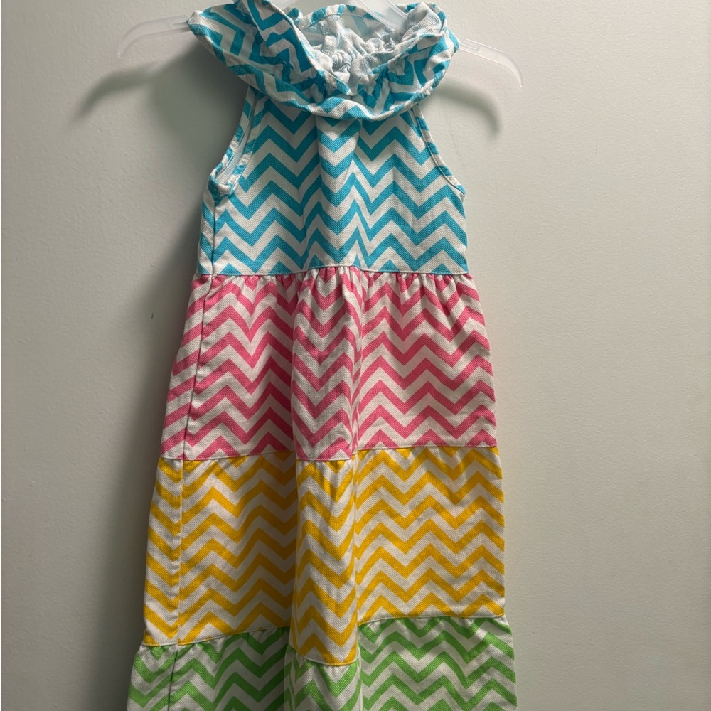Mud Pie Chevron Dress in Blue, Pink, Yellow, and Green